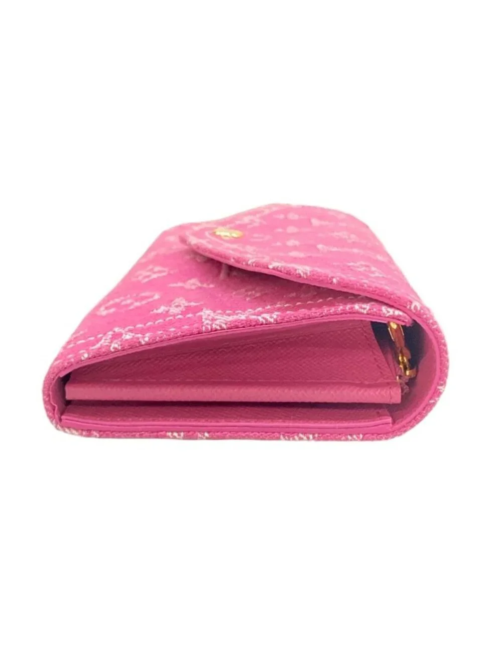Louis Vuitton Wallet Monogram Mini Lin Portefeuille Sarah Fuchsia Denim Cotton